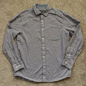 Johnston Murphy Brown/Blue Checked Button Down Long Sleeve Classic Career SzM
